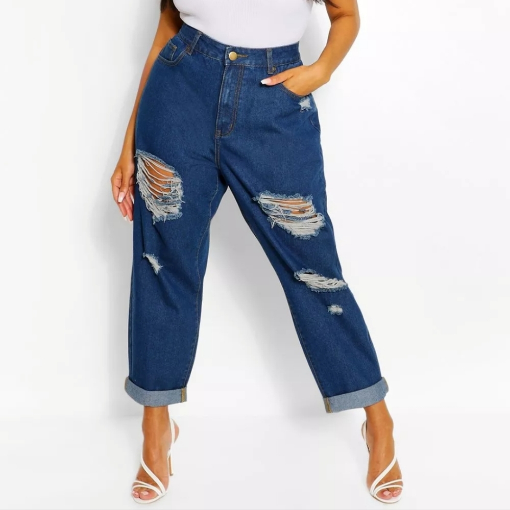 Boohoo Plus Blue Wash Dad Jeans sz 16